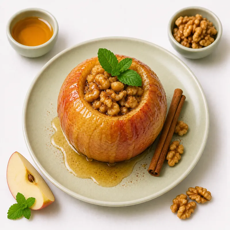 Baked apple with honey and walnuts