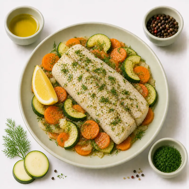 Hake with dill and vegetables