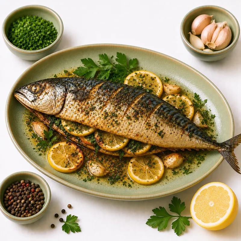 Baked mackerel with herbs