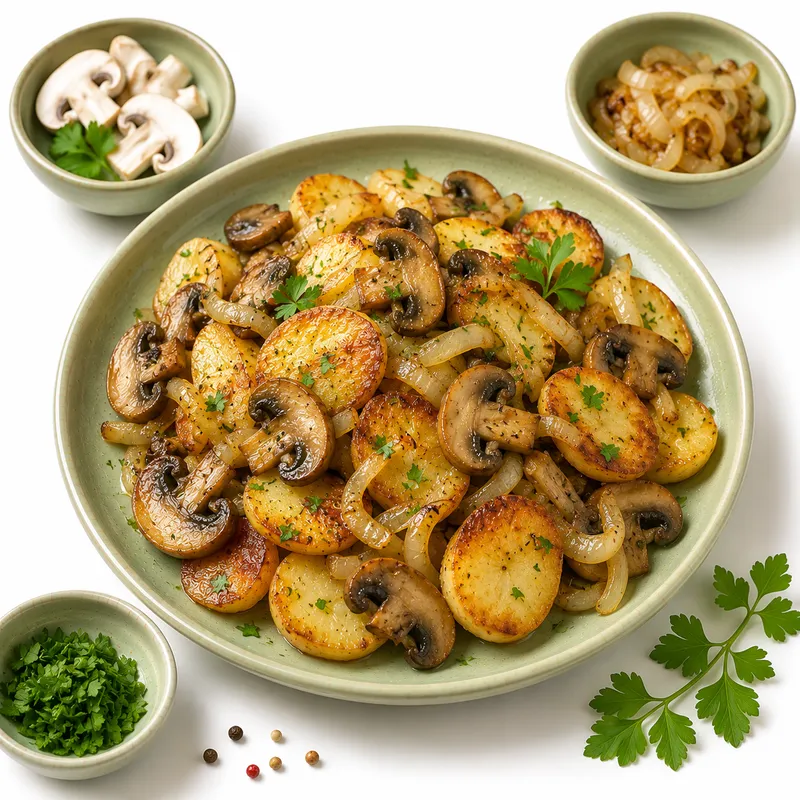 Fried potatoes with mushrooms