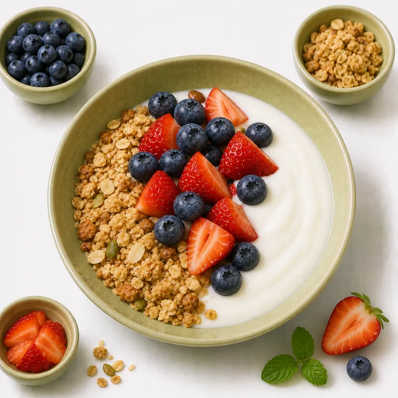 Yogurt with granola and berries