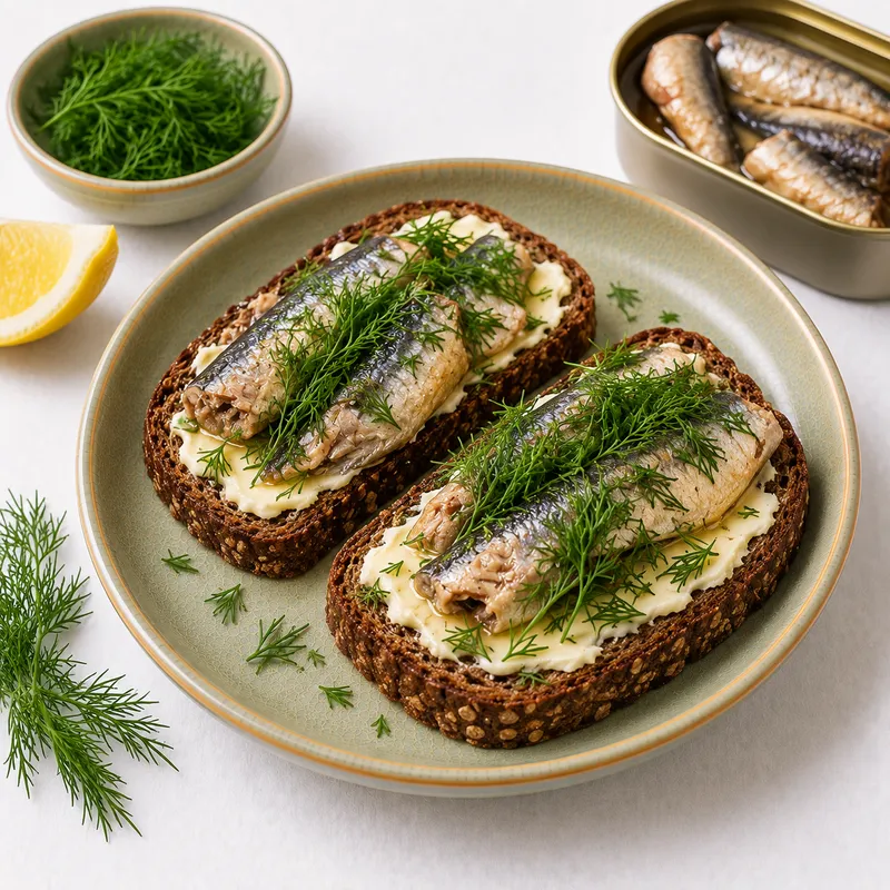 Ржаной хлеб с сардинами и укропом