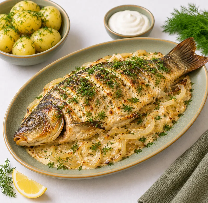 Carp baked with sour cream