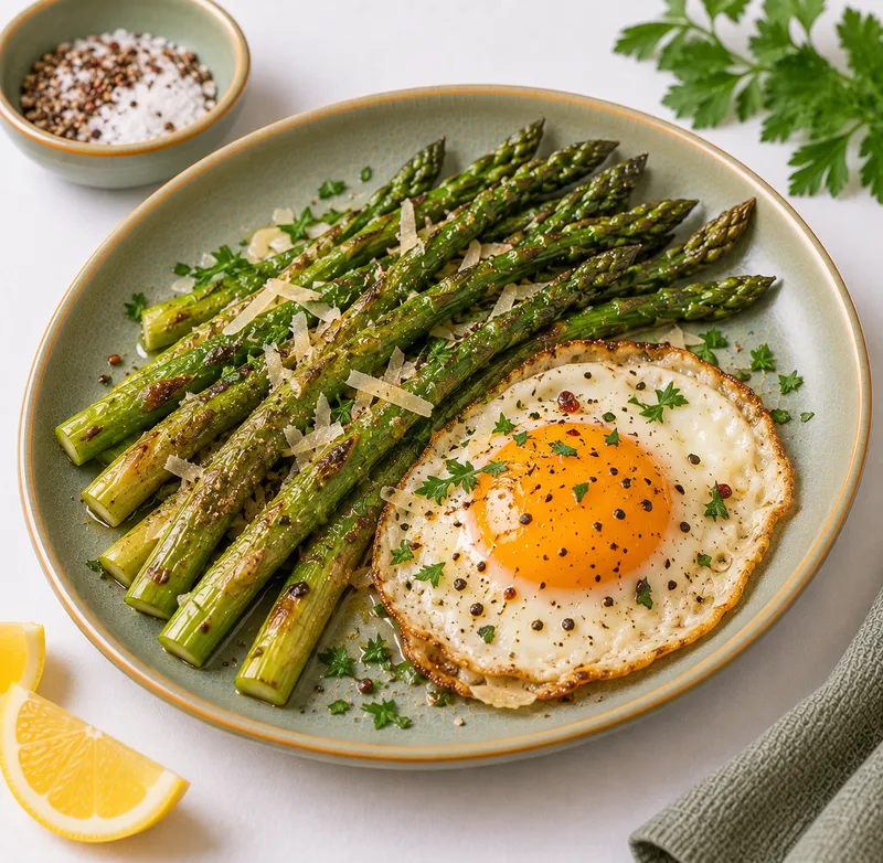 Asparagus with fried egg
